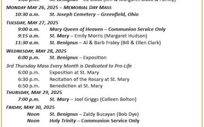 Mass Schedule May 25 to June 1