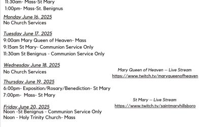 June 15 to June 22 Mass Schedule