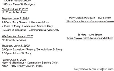 Mass Schedule for June 1 through June 8