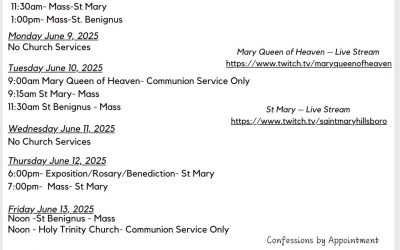 Mass Schedule June 8 to June 15