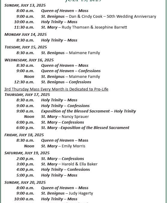Mass Schedule 7-13 to 7-20
