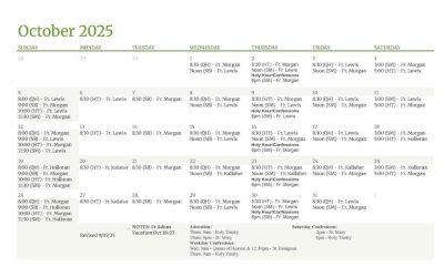 Presiders Schedule October