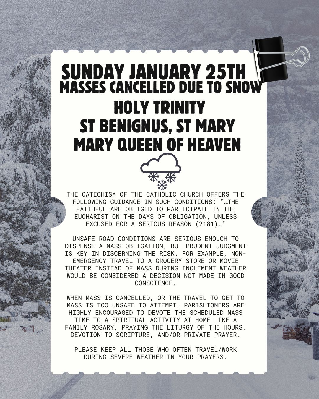 ALL MASS CANCELLED JANUARY 26,2026 2 ALL OLOTH Snow