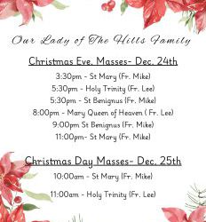 Christmas Eve and Christmas Day Mass Schedules