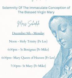 December 9th – Solemnity of the Immaculate Conception of the Blessed Virgin Mary