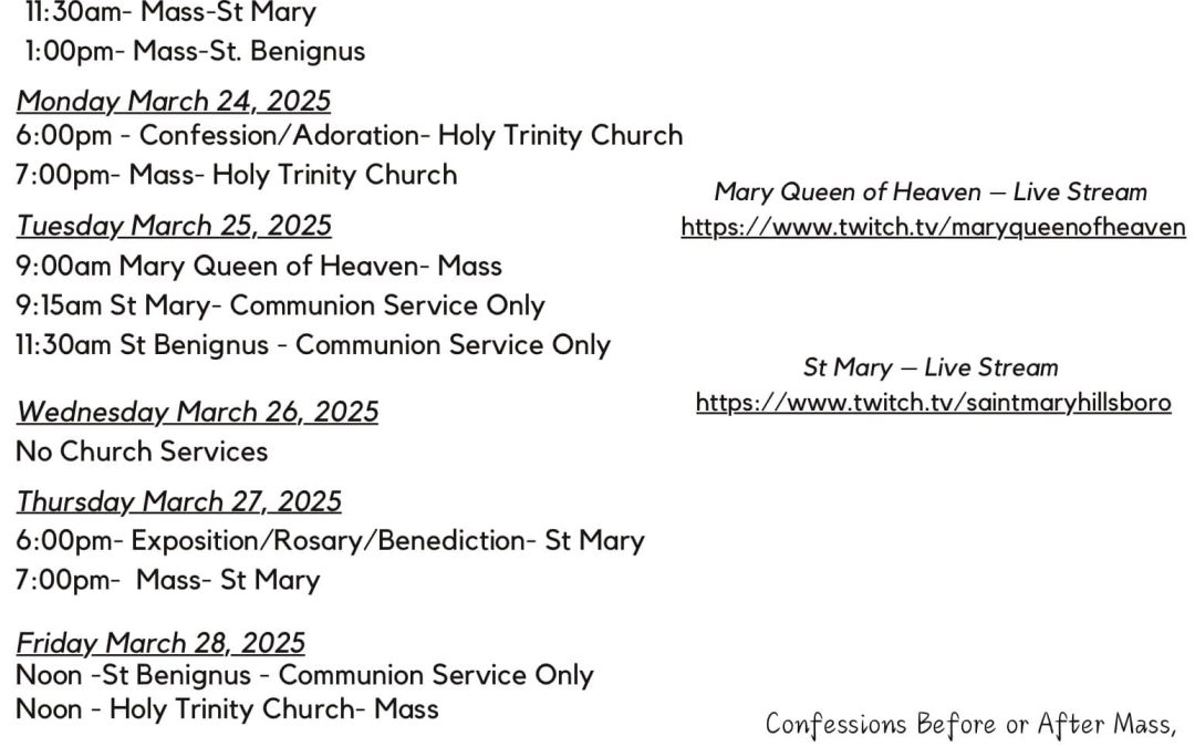 Mass Schedule 3-23 to 3-30