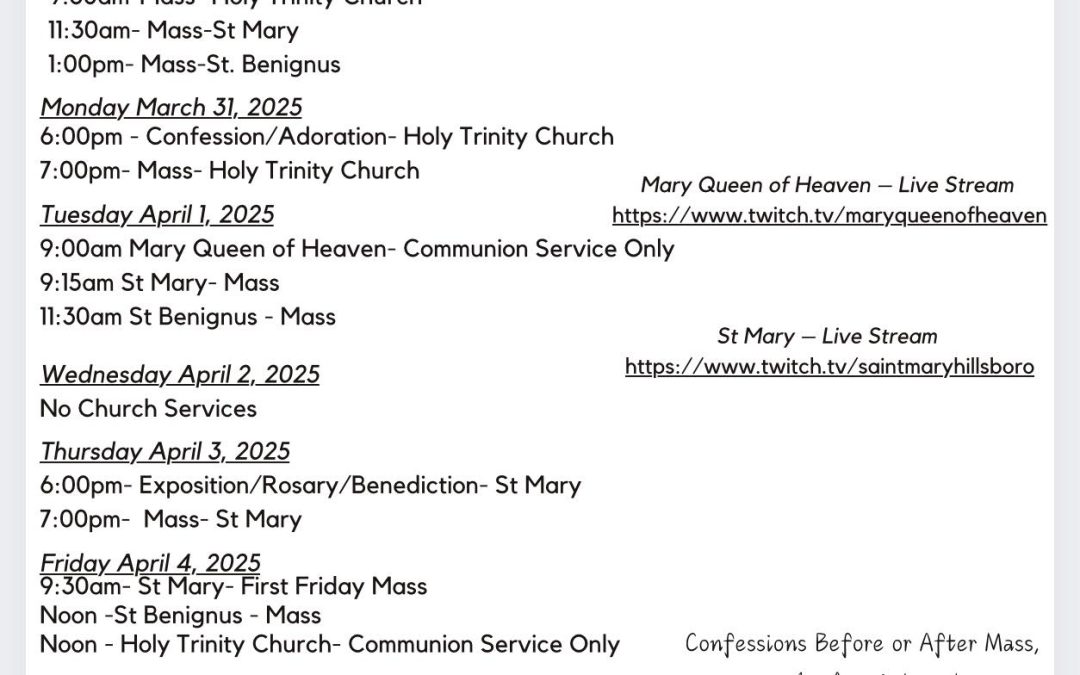 Mass Schedule 3/30 – 4/6