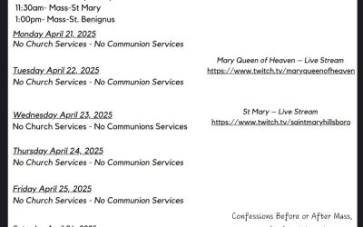 Mass Schedule April 20 to April 27