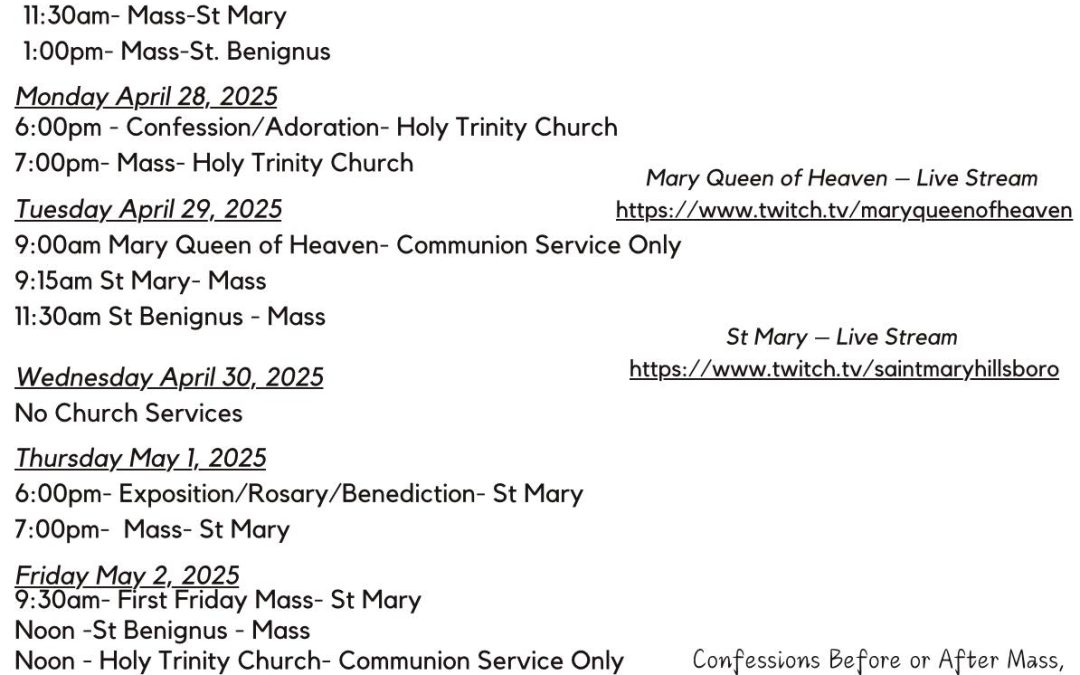 Mass Schedule 5/4 – 5/11