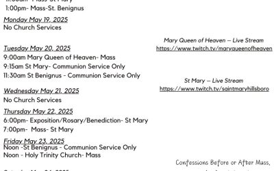 Mass Schedule 5-18 to 5-25
