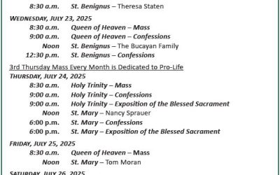 Mass Schedule For July 20 to July 27