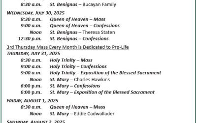 Mass Schedule July 27 to August 3, 2025