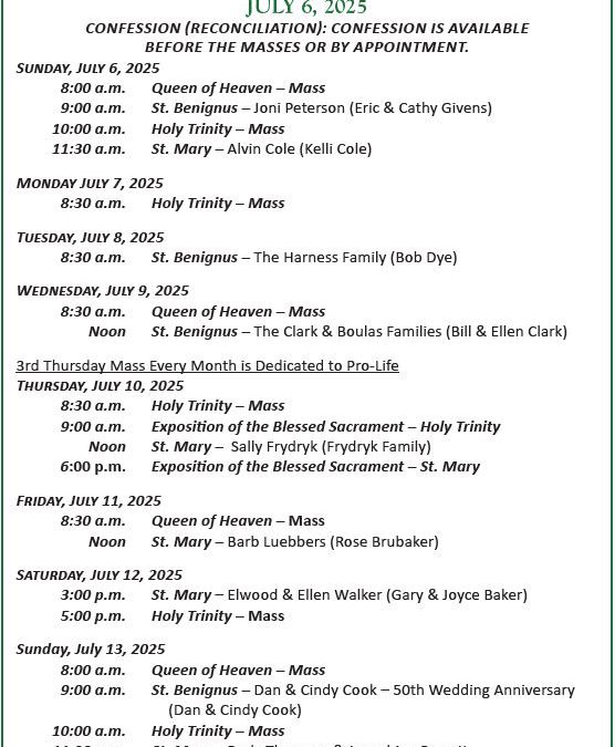 Mass Schedule July 6 – July 13