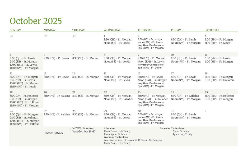 Presiders Schedule October
