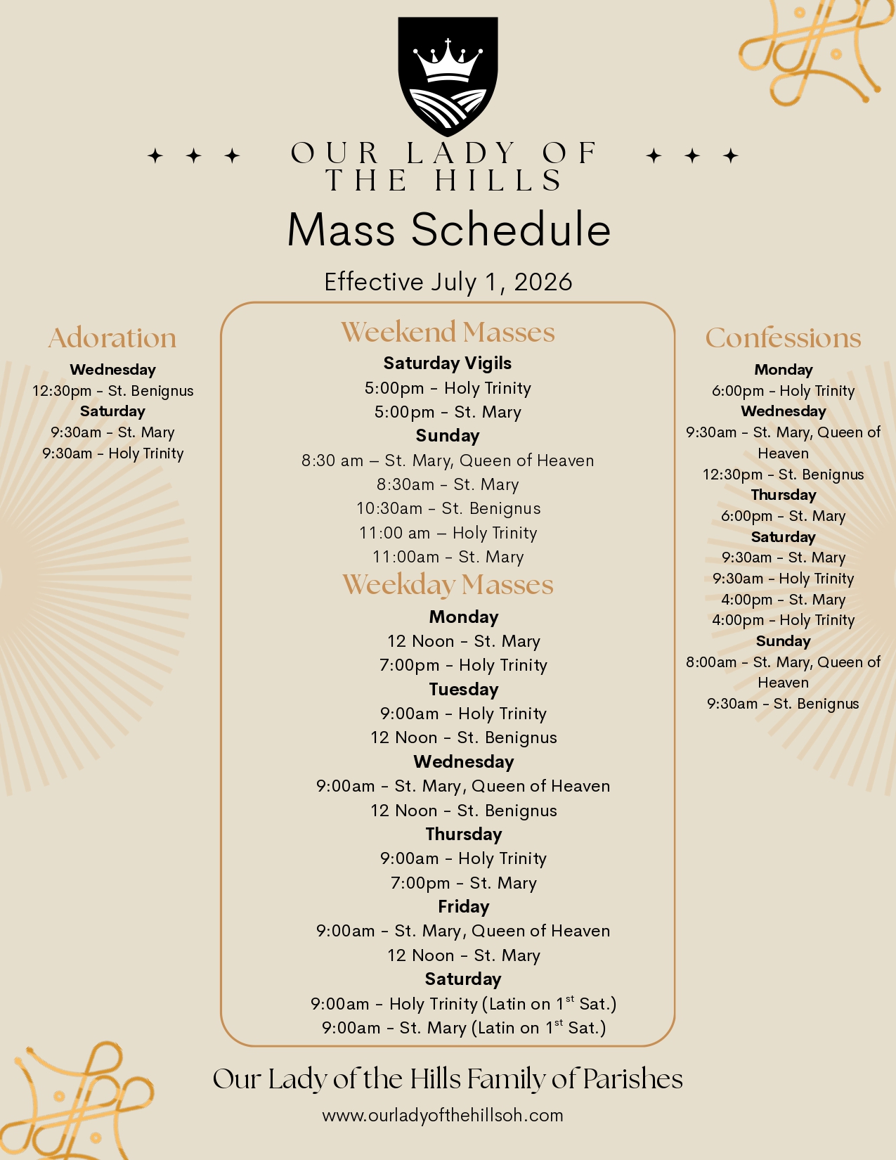 Mass Schedule - Effective July 1, 2026 1 OLOTH Mass Schedule July 1 2026 page 0001