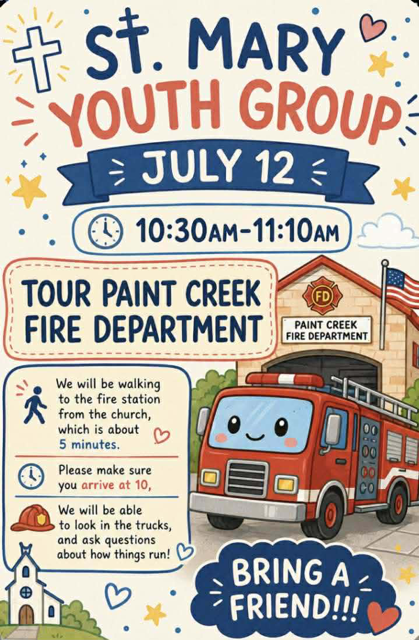 St. Mary Youth Group – Tour Paint Creek Fire Department – July 12